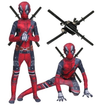 STRÓJ PRZEBRANIE KOSTIUM DEADPOOL 2MIECZE 110-150CM