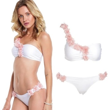 STRÓJ KĄPIELOWY DWUCZĘŚCIOWY BIKINI WYSZCZUPLAJĄCY DAMSKI BIAŁY KWIATY S 36