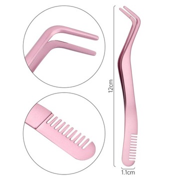 Профессиональный пинцет для ресниц 2 в 1 розового цвета.