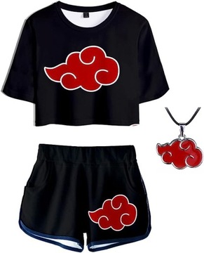 Komplet Akatsuki Anime Cosplay Naruto Kakashi Crop top Spodenki Naszyjnik