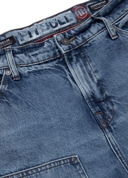 Męskie Spodnie Jeansowe Pitbull Carpenter Niebieski Jeans Loose Tappered