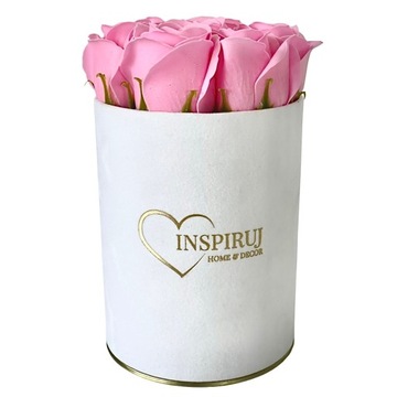 ЦВЕТОЧНАЯ КОРОБКА С МЫЛЬНЫМИ ЦВЕТАМИ ПОДАРОЧНЫЕ ЦВЕТЫ МЫЛЬНЫЕ РОЗЫ ВЕЛУРОВАЯ КОРОБКА