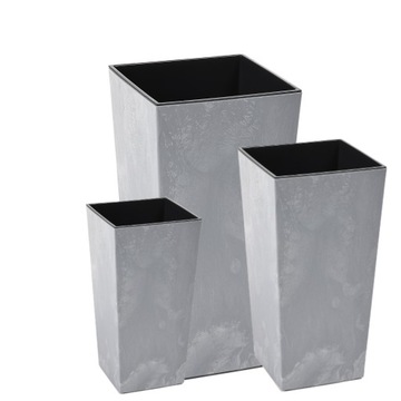 Zestaw 3x Donica FINEZJA (h47+36+26cm) EFEKT BETONU kol. SZARY + wkłady