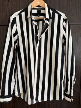 Koszula męska M w paski biało-czarne H&M z kolnierzykiem i mankietami