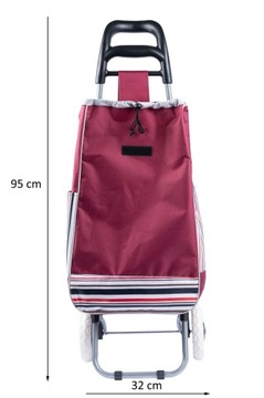 Бордовая полосатая сумка-тележка на колесиках