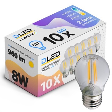 10x Żarówka E27 LED FILAMENT 8W NEUTRALNA Edison