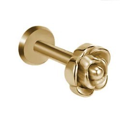 Labret kolczyk tragus róża kwiat gwint wewnętrzny złoty 1.2/6mm