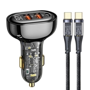 USAMS Ład. sam. 2xUSB+1xUSB-C 80W Fast Charge + kabel USB-C - USB-C BXLACC