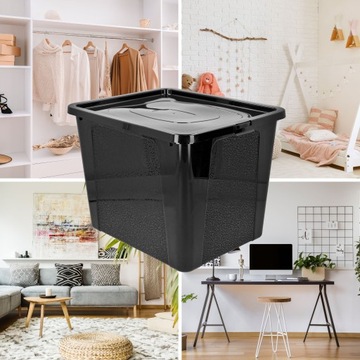 Pojemnik na zabawki plastikowy z pokrywą czarny 30l duży pudło box zamykany