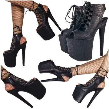 BUTY EROTYCZNE CZARNE SZPILKI NA PLATFORMIE DO POLE DANCE EXOTIC 20 CM