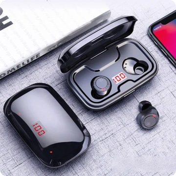 SŁUCHAWKI BEZPRZEWODOWE BLUETOOTH EARBUDS WODOODPORNE + POWERBANK 3500 mAh