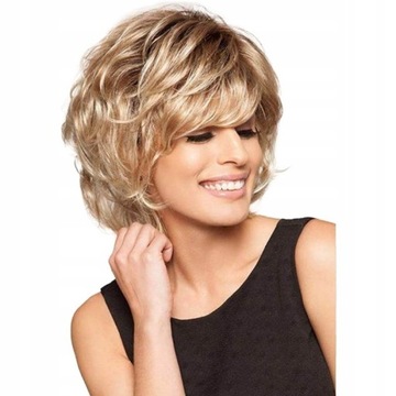 Blond Peruka Kręcone Włosy Typu Bob Z Grzywką