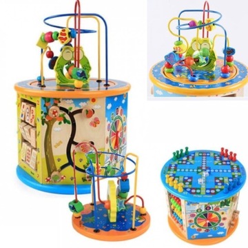 DREWNIANA KOSTKA EDUKACYJNA SORTER 8W1 LABIRYNT