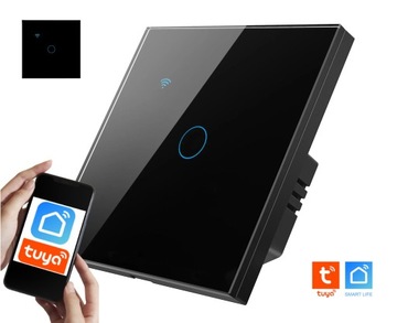 ŚCIENNY WŁĄCZNIK ŚWIATŁA WIFI POJEDYNCZY 1GANG CZARNY SMART LIFE TUYA