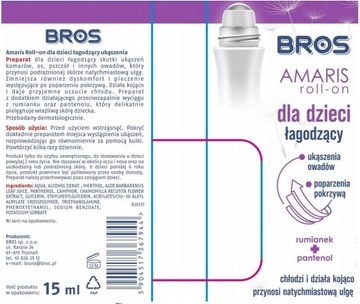 Bros AMARIS roll-on łagodzący ukąszenia owadów i poparzenia dla dzieci 15ml