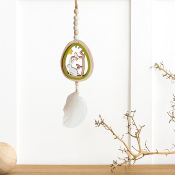 Пасхальная гирлянда из деревянных бусин в деревенском стиле из деревянных бус с висящими зелеными кисточками