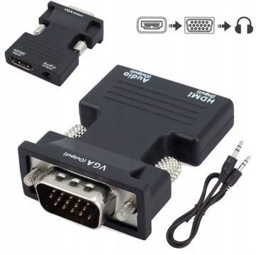 PRZEJŚCIÓWKA ADAPTER KONWERTER HDMI DO VGA + AUDIO