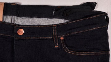 WRANGLER spodnie HIGH WAIST navy jeans STRAIGHT PLUS _ W44 L32