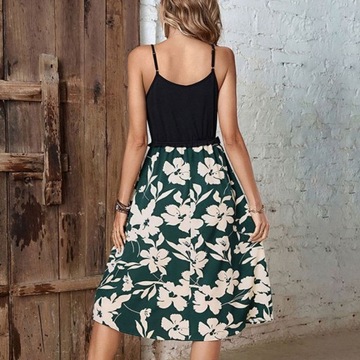 Sukienki damskie Sukienka z kwiatowym nadrukiem Bez rękawów Casualowa letnia sukienka plażowa, XL