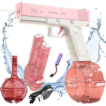 PISTOLET NA WODĘ ELEKTRYCZNY DLA DZIECI AUTOMATYCZNY NA BATERIE 2 MAGAZYNKI