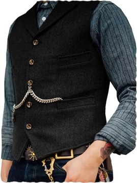 Mens Classic Wool Tweed Suit Vest Casual Sleeveles