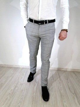 Męskie szare eleganckie spodnie w kratę SD 42