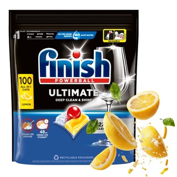 DUŻY ZESTAW KAPSUŁKI TABLETKI DO ZMYWARKI FINISH ULTIMATE LEMON 100 SZTUK