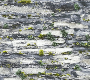 TAPETA SZARY MUR CEGŁA Z MCHEM PAPIEROWA