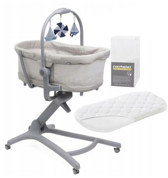 CHICCO ŁÓŻECZKO BABY HUG PRO 5W1 Beige + MATERAC + PRZEŚCIERADŁO