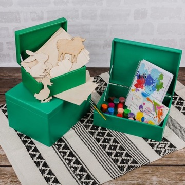 Pudełko drewniane zielone z wiekiem 40x30x14 cm