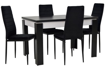 Zestaw 4 krzeseł welur czarny + stół 80x120/160 cm