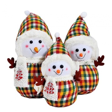 Zestaw 3 świątecznych pluszowych lalek na stół, świątecznych dekoracji w postaci szkockiego bałwana