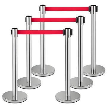НАБОР ИЗ 4 СТОЛБОВ ДЛЯ ГОСТИНИЧНЫХ БАРЬЕРОВ КРАСНАЯ ЛЕНТА СКАТЫВАЕМЫЙ БАРЬЕР 2м