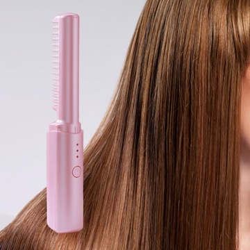 Беспроводная щетка для выпрямления волос Беспроводное зарядное устройство USB с быстрым нагревом Розовый