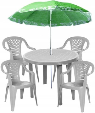 ZESTAW PLASTIKOWY 4+1 KRZESŁA STÓŁ PARASOL SZARY