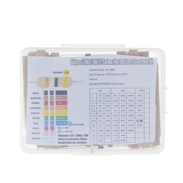 ZESTAW REZYSTORÓW 0,125W 5% 640 sztuk + BOX