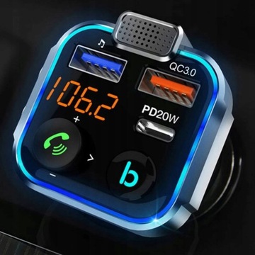 АУДИОПЕРЕДАТЧИК BLUETOOTH FM MP3 BT БЫСТРОЕ ЗАРЯДНОЕ УСТРОЙСТВО 3X USB QC 3.0 RGB