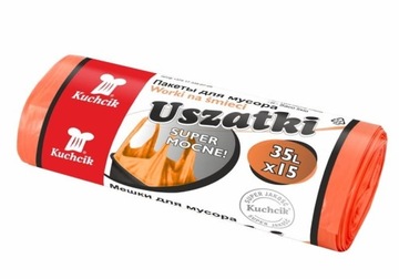 Worki na śmieci KUCHCIK 35L uszatki, MOCNE HDPE- 15 szt na rolce