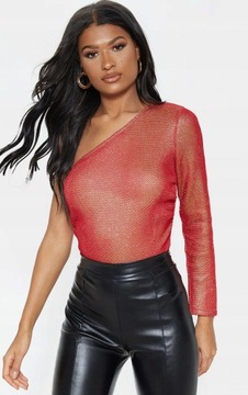 C58 ciemnoczerwone body asymetryczne glitter 40