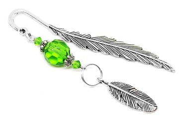 ZAKŁADKA DO KSIĄŻKI piórko PIÓRO zielony koralik