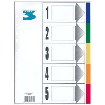 PRZEKŁADKI DO SEGREGATORA PP A4 1-5 KOLOR