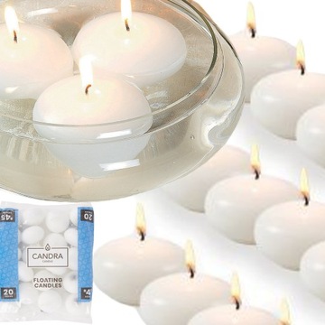 ŚWIECE PŁYWAJĄCE BIAŁE ŚWIECZKI WODNE CANDRA CANDLE ZESTAW 20 SZTUK