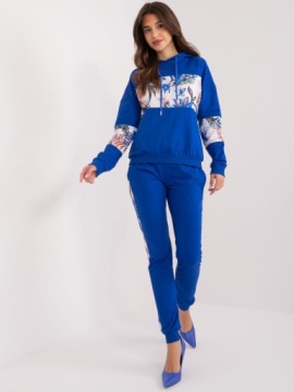 СПОРТИВНЫЙ КОМПЛЕКТ ЖЕНСКИЙ, брюки, Кофта с капюшоном, ПРИНТ, цветы, 8659, коричневый, L/XL