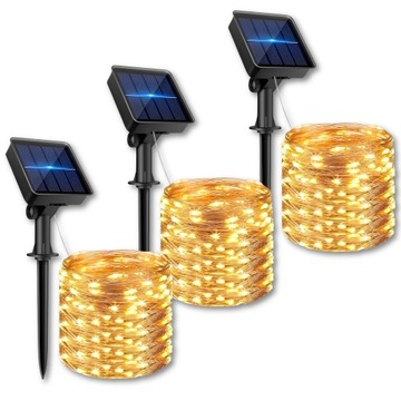 3x LAMPA SOLARNA OGRODOWA 100 LED ŁAŃCUCH DRUCIK 1200CM 12M