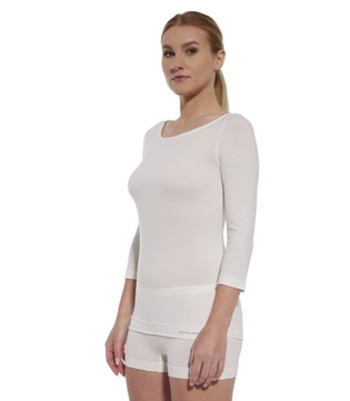 BRUBECK ЖЕНСКАЯ ТЕРМОФУТБОЛКА, РУКАВ 3/4 КОМФОРТ МЕРИНОС КРЕМОВЫЙ M