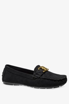 DAMSKIE MOKASYNY CZARNE PŁASKIE MODNA OZDOBA LEKKIE PÓŁBUTY WSUWANE r 40