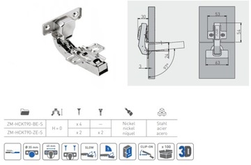 Петля мебельная параллельная, гидравлическая, бесшумное закрывание.