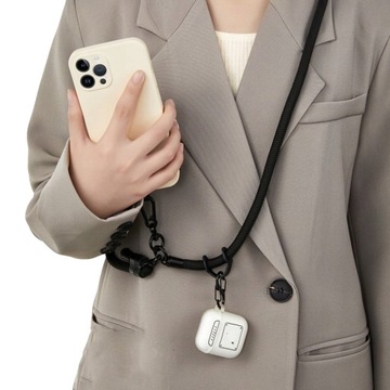 SMYCZ DO TELEFONU CZARNA BIAŁA REGULOWANA DOBRA JAKOŚĆ GRUBY SZNUREK