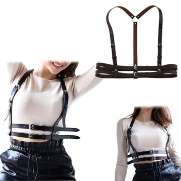 SKÓRZANA damska UPRZĄŻ body harness szelki PASY SZTUCZNA SKÓRA