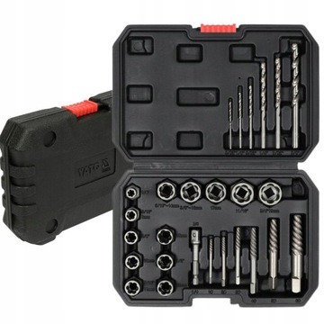 ЭКСТРАКТОРЫ YATO ДЛЯ ВИНТОВ, ШПИЛЬКОВ, ГАЙОК, СЛОМАННОЙ РЕЗЬБЫ, НАБОР ИЗ 26 ЭЛЕМЕНТОВ.